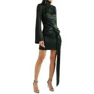 16Arlingon Catherine Draped Satin Mini Dress Long Sleeve High Neck Keyhole 6